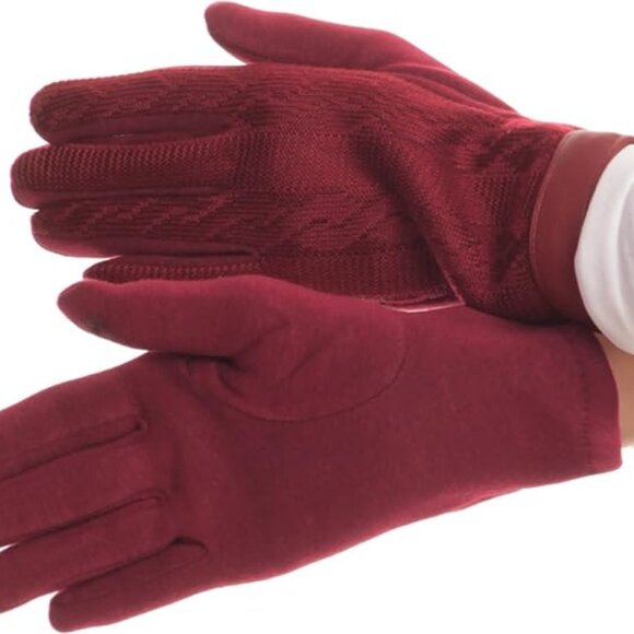 NEW Ladies Sakkas Burgundy Knit Faux Leather Wrist Band Touch Screen Gloves - Picture 1 of 2